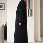 Women's Double-Breasted Maxi Tailored Overcoat with Notched Lapel