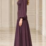 Elegant Mock Neck Lace Bodice Long Sleeve Chiffon Maxi Dress