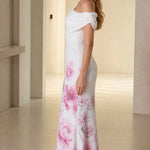 Floral Shimmer Asymmetrical Cowl Neck Evening Maxi Dress