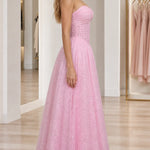 Strapless Glitter Tulle Sweetheart Corset Evening Gown