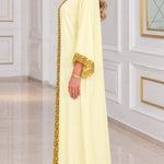 Embroidered Gold Trim V-Neck Kaftan Maxi Dress