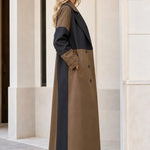 Women's Colorblock Pinstripe Maxi Trench Coat