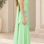 Floral Embroidered Asymmetrical Tunic Top and Wide-Leg Palazzo Pants Set