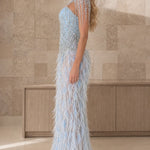 Exquisite Beaded Illusion Feather Evening Gown