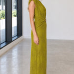 Elegance Embroidered Maxi Dress with Gold Buckle Accent