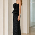 Elegance Strapless Beaded Peplum Midi Dress
