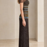 Off-the-Shoulder Beaded Fringe Column Evening Gown