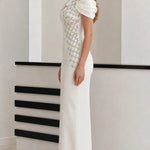 Asymmetrical Off-Shoulder Rhinestone Embellished Column Maxi Gown