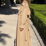 Women's Double-Breasted Maxi Trench Coat and Wide-Leg Pants Set