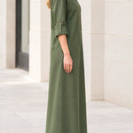 Women's Casual Collared Button-Front Maxi Shirt Dress with Pockets