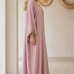 Elegant Embellished V-Neck Kaftan Maxi Dress with Beaded Trim