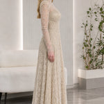 High Neck Beaded Mesh Long Sleeve A-Line Evening Gown