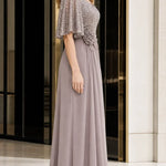 Women's Sequin Bodice Ruffle Sleeve Maxi Dress