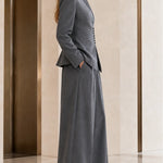 Women's Elegant Tailored 2-Piece Pant Suit Set | Slim Blazer & Wide-Leg Trousers