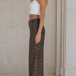 Women's Leopard Print High-Waisted Wide Leg Denim Pants