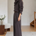 Women's Asymmetric Drape Cowl Neck Ribbed Knit Sweater