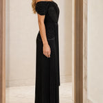 Off-The-Shoulder Beaded Lace Fringe Evening Maxi Dress