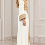 Women's Elegant Gold Embroidered V-Neck Kaftan Maxi Dress