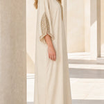 Embellished Kaftan Maxi Dress with Beaded V-Neck and Batwing Sleeves