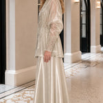 Embroidered Metallic Sheer Overcoat and Wide-Leg Pants Set