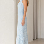 Sleeveless Floral Lace Boatneck Maxi Dress Formal Evening Gown