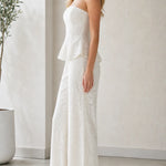 Strapless Floral Lace Peplum Wide-Leg Jumpsuit