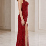 Halter Neck Corset Sequin Evening Gown with Thigh Slit