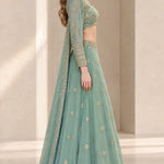 Embroidered V-Neck Long Sleeve Lehenga Choli Set with Dupatta