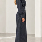 Women's Contrast Stitch Wide-Leg Denim Jumpsuit with Belt