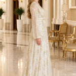 Metallic Floral Embroidered Long Sleeve Kaftan Maxi Dress with Belt