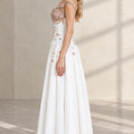Off-The-Shoulder 3D Floral Applique A-Line Evening Gown