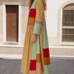 Boho Colorblock Long Sleeve Midi Dress