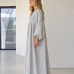 Women's Boho Lace-Up Tassel Maxi Dress Long Balloon Sleeve Textured Caftan