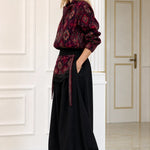 Women's Ethnic Pattern V-Neck Blouse and Balloon Pants Two-Piece Set