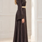 Elegant Embroidered Satin Kaftan Maxi Dress with Ornate Belt