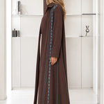 Embroidered Trim Longline Open Front Abaya Maxi Duster Coat