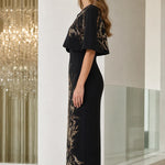 Sequined Floral Capelet Sheath Midi Dress