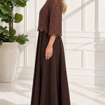 Crochet Lace Layered Maxi Dress with 3/4 Sleeves