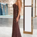 Exquisite Beaded Strapless Mermaid Evening Gown with Train