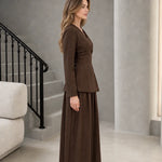 Women's Elegant Wrap Front Button Accent Blazer Top and Wide Leg Pants Two-Piece Set