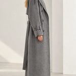 Women's Textured Longline Trench Coat with Waist Tie Belt