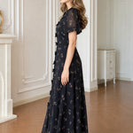 Vintage Floral Bow-Front A-Line Midi Dress with Puff Sleeves