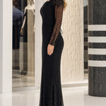 Square Neck Corset Bodice Beaded Mermaid Evening Gown with Long Sleeves