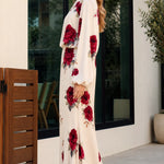 Floral Print High Neck Long Sleeve Maxi Dress with Back Tie