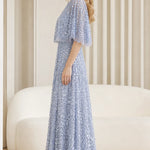 Elegant Sequin Embellished Mesh Overlay Maxi Dress