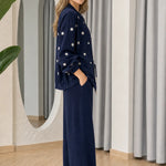 Women's Pearl Embellished Zip Bomber Jacket and Wide-Leg Pants 2-Piece Set