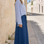 Women's Casual Two-Piece Long Sleeve Blouse and Printed Wide-Leg Pants Set