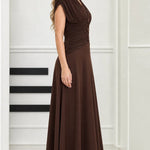Elegant Ruched Waist V-Neck Midi Dress with Embellished Accents