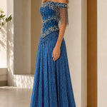 Off-the-Shoulder Beaded Fringe Corset Evening Gown
