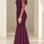 Square Neck Beaded Long Sleeve Mermaid Evening Gown